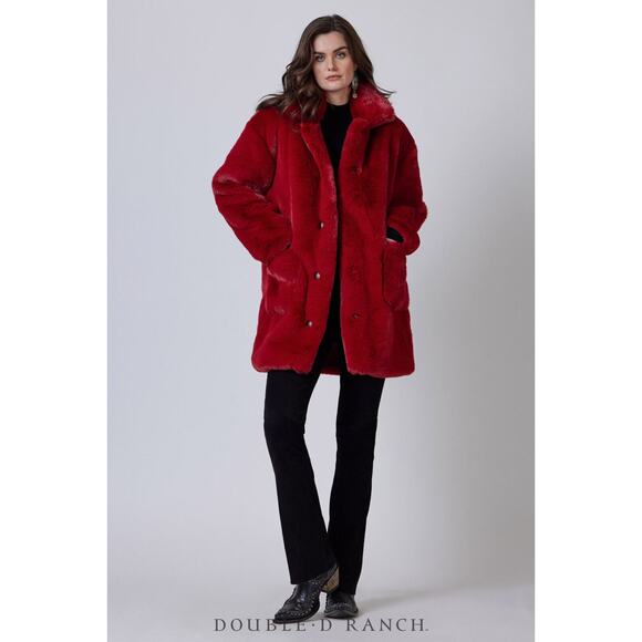 Double D Ranch Montana Chill Red Faux Fur Jacket XL NWT Banjo Burgundy Concho - Picture 2 of 14
